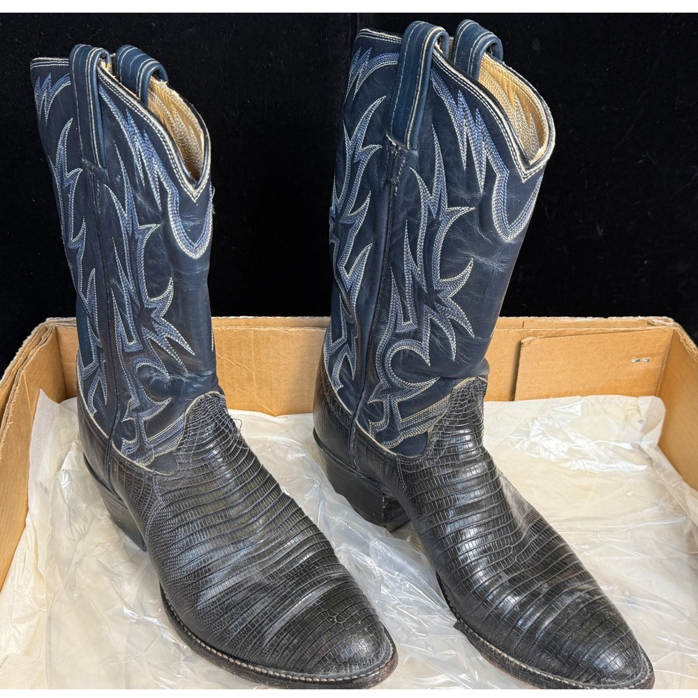 Tony Lama: Grey Tiger Snake Skin Western Boots, X0752, Mens Size 7 D, In Box